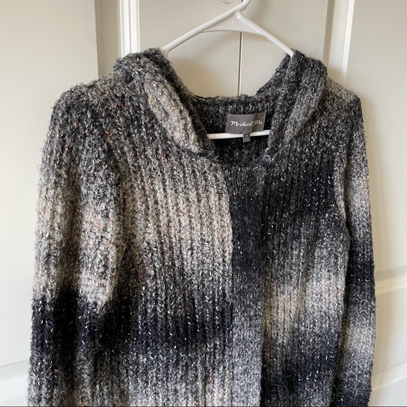 Michael Stars Alpaca Blend Black and Tan Ombre Hooded Zip-Up Sweater Size XS - Picture 4 of 11